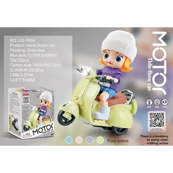 Labubu Tide Flow Motor Car Scooter Toy Green Toy Doll with Light and Music Vespa - Picture 4 of 7